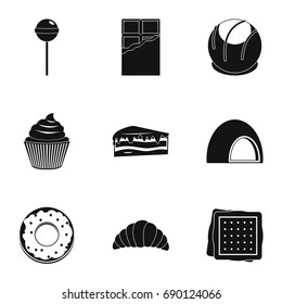 Sweets icon set. Simple style set of 9 sweet vector icons for web isolated on white background