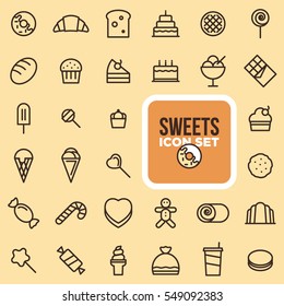 Sweets icon set, simple and thin line design