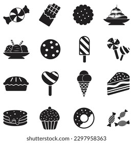 Iconos dulces. Diseño plano negro. Ilustración vectorial.