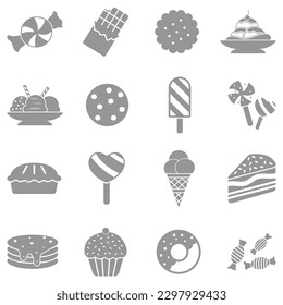 Sweets Icons. Gray Flat Design. Vector Illustration.