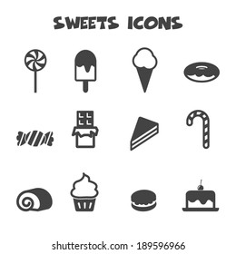 sweets icons, mono vector symbols