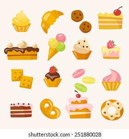 Sweets icons set in flat style 
