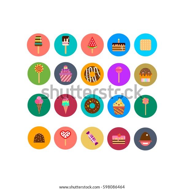 Sweets Icons Set Flat Style Food Stock Vector (Royalty Free) 598086464 ...