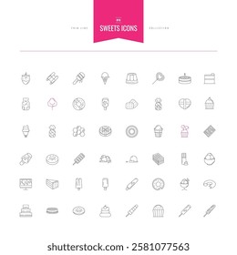 Sweets icons set. Food signs for design app or menu. Vector illustration