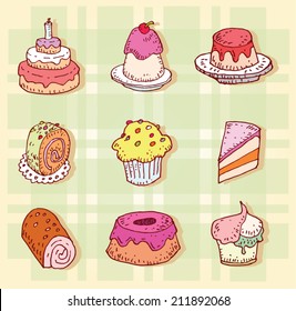 Sweets icons set, vector illustration. 