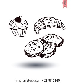 Sweets icons set, vector illustration. 
