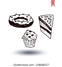 Sweets icons set, vector illustration. 