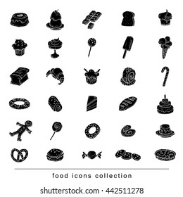 Sweets icons set, vector illustration. black