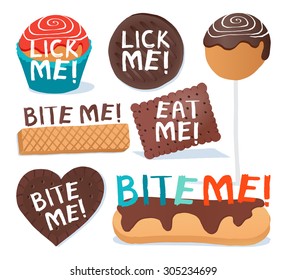 Sweets illustrations with funny messages. Eps.