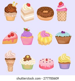 Sweets image design set for postcards, labels, decoration, stickers and other design and illustration needs. 