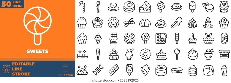 Sweets Line Editable Icons set. Vector illustration in modern thin line style of sweets icons: food, drink, candy, etc