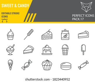 Sweets line icon set, desserts collection, vector sketches, logo illustrations, confectionery icons, pastry signs linear pictograms, editable stroke