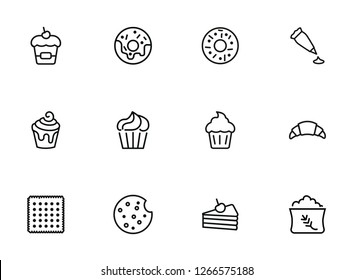 Sweets line icon set. Set of line icons on white background. Confectionery concept. Donut, cupcake, pie. Vector illustration can be used for topics like bakery, baking