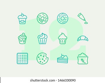 Sweets line icon set. Set of line icons on white background. Confectionery concept. Donut, cupcake, pie. Vector illustration can be used for topics like bakery, baking