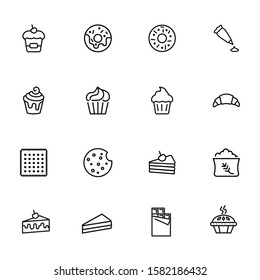 Sweets line icon set. Set of line icons on white background. Confectionery concept. Donut, cupcake, pie. Vector illustration can be used for topics like bakery, baking