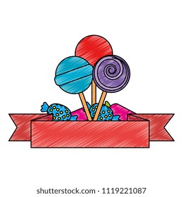sweets lollipops and candies with ribbon