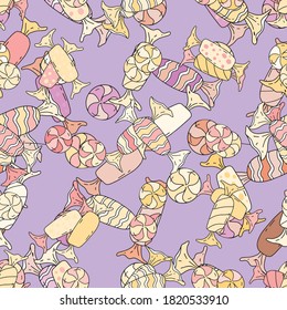 Sweets, lollipops, caramels. Seamless vector pattern.