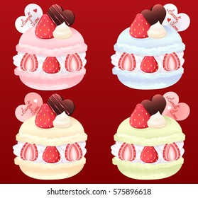 Sweets macaroons dressed with cream and strawberry.