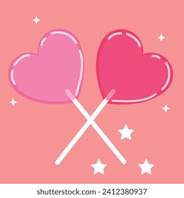 Sweets molded heart of candies on pink background. Simple hand drawn heart lollipops. Perfect As Wall Art, Valentine's Day Gift Card, Poster Or Invitation.