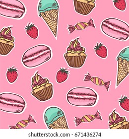 Sweets on pink background, illustration, vector