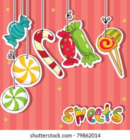 Sweets on strings. Vector illustration.