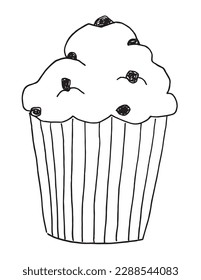 Dulce la imagen vectorial de ilustración de contorno. Galleta dibujada a mano, muffin, caramelos dibujando imágenes. Icono de logotipo original simple a partir del dibujo de lápiz.