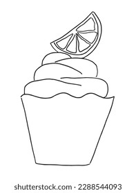 Dulce la imagen vectorial de ilustración de contorno. Galleta dibujada a mano, muffin, caramelos dibujando imágenes. Icono de logotipo original simple a partir del dibujo de lápiz.