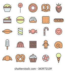 Sweets outline multicolored icons vector set. Modern minimalistic design.