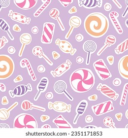 Sweets seamless pattern with candies, gums, and lollipops