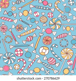 Sweets Seamless Pattern. Candies Vector Background Hand Drawn