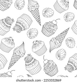 Sweets seamless pattern. Vector illustration.