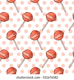 Sweets seamless pattern. Vector illustration with hand drawn sketch elements. Colorful background with various candies.