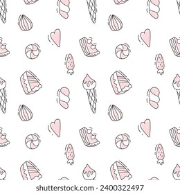 Sweets seamless pattern.Vector illustration in doodle style.