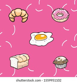 sweets seamless vector pattern. Hand drawn texture French breakfast