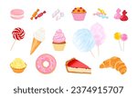 Sweets set. Collection of desserts, sweets and pastries. Vector cartoon illustration of colorful confectionery