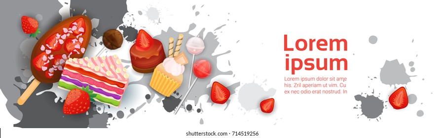 Sweets Set Different Dessert Colorful Poster Vector Illustration