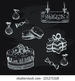 Sweets. Set of hand drawn graphic illustrations