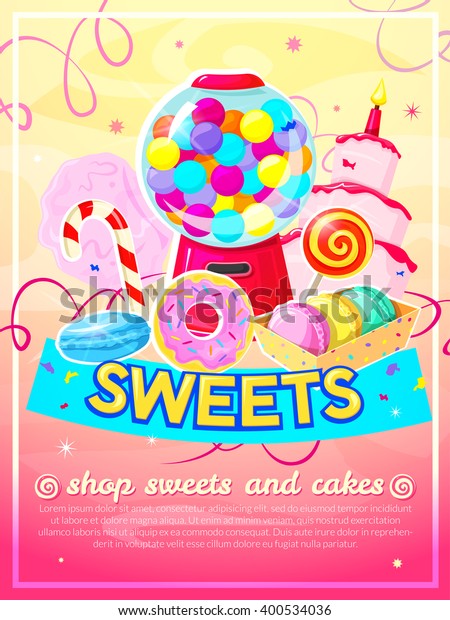 おいしいお菓子のお菓子屋さんポスター カラフルなベクターイラスト のベクター画像素材 ロイヤリティフリー