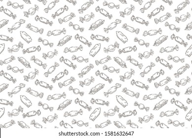 Sweets. Sketch style. Vector illustration. Holiday Set. Collection of black symbols on an isolated background in flat style. Decoration for New Year's packaging, textiles, paper. Icon design, gifts.
