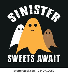 “Sinister Sweets Await” is a spooky-cute Halloween t-shirt, blending creepy charm and sweet temptation into a bold seasonal design.


