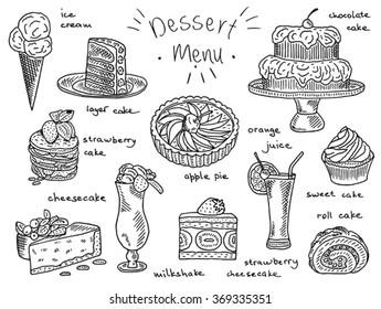 sweets, strawberry cake, cheesecake, orange juice, roll cake, milkshake, strawberry cheesecake, sweet cake, ice cream, chocolate cake, apple pie, layer cake