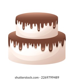 Sweets symbol.Melted liquid chocolate poured on a cake, pie. 
Delicious sweet cake.Tasty confectionery product isolated cartoon vector illustration.Flowing chocolate icon isolated on white background
