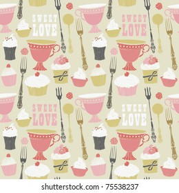 Sweets and tea. seamless background