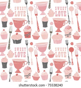 Sweets and tea. seamless background