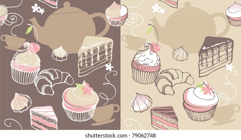 Sweets and tea. seamless background
