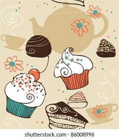 Dulces y té. fondo transparente