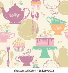 Sweets and tea. Seamless vector background.