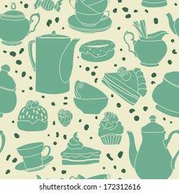 Sweets and tea service seamless pattern