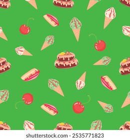 Dulces que se dan por la propia naturaleza y son muy sabrosos, postre, confitería, azúcar, Vector, ilustración, aislado, fondo, arte, comida, mermelada, cono de gofre
