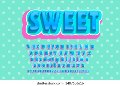 Sweets trendy alphabet. Typeface modern typography sans serif style for party poster, printing on fabric, t shirt, promotion, decoration, stamp, label, special offer. Cool font. Vector 10 eps